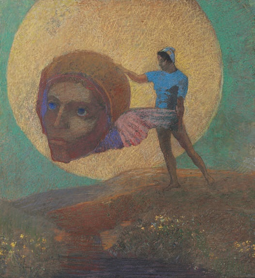 Odilon REDON (1840-1916) Figure portant une tête ailée (La Chute d’Icare), vers 1876, Pastel sur papier marouflé sur panneau, 42,8 x 44,8 cm © Collection Nahmad Odilon REDON (1840-1916) Figure portant une tête ailée (La Chute d’Icare), vers 1876, Pastel sur papier marouflé sur panneau, 42,8 x 44,8 cm © Collection Nahmad