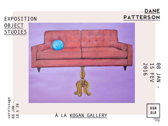 « object studies », Dane Patterson, exposition à la Kogan Gallery, Paris, du 8 janvier au 15 février 2016