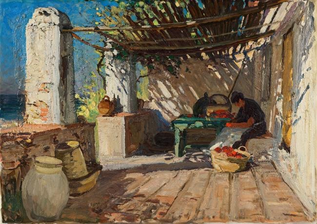 Terrasse au soleil, Sanary-sur-Mer, c. 1950, huile sur toile 65 x 92 cm, Collection particulière