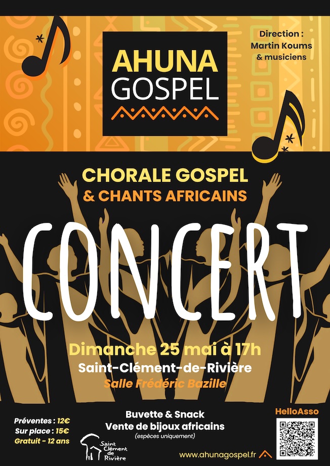 St-Clément-de- Rivière, salle Frédéric Bazille : Ahuna Gospel, chorale et chants africains. 25/05/25