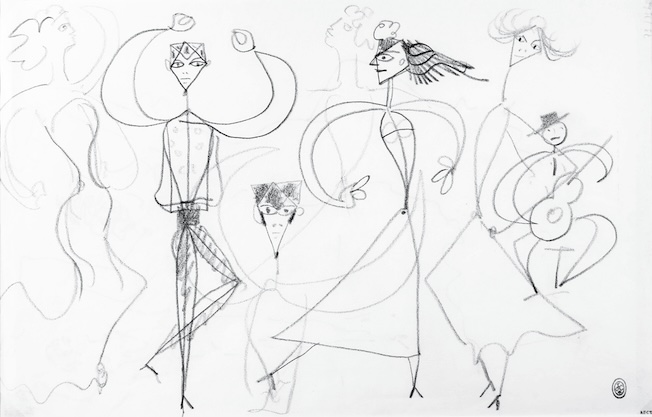 Étude pour danseuse gitane, Dessin mine de plomb