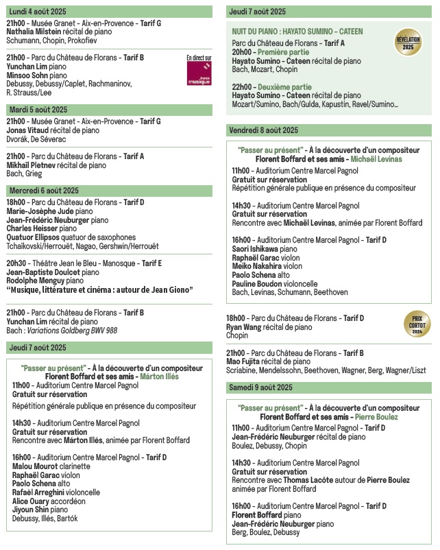  Festival la Roque d’Anthéron – du 19 Juillet au 17 août 2025
