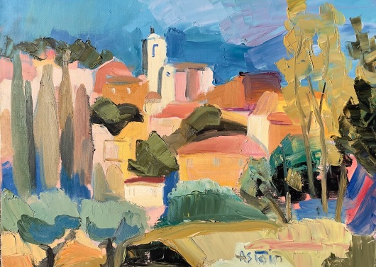 Marie Astoin, Village de Provence, huile sur toile, 50 x 61 cm