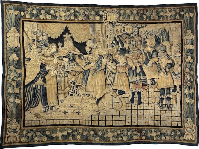 Joseph interprète les songes de Pharaon Tenture de l’Histoire de Joseph (pièce 7), tapisserie d’Aubusson, 1623 Laine, soie (Blason) Musée de Saint-Antoine-l’Abbaye / Dépôt de la Commune de Saint-Antoine-l’Abbaye