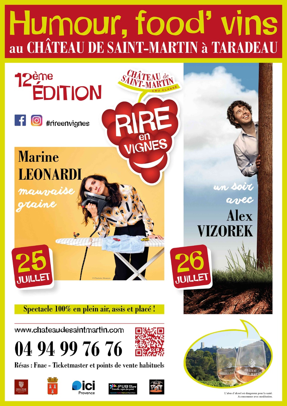 Taradeau (83), Château de Saint-Martin : Festival Rire en Vignes. 25 et 26 juillet 2025