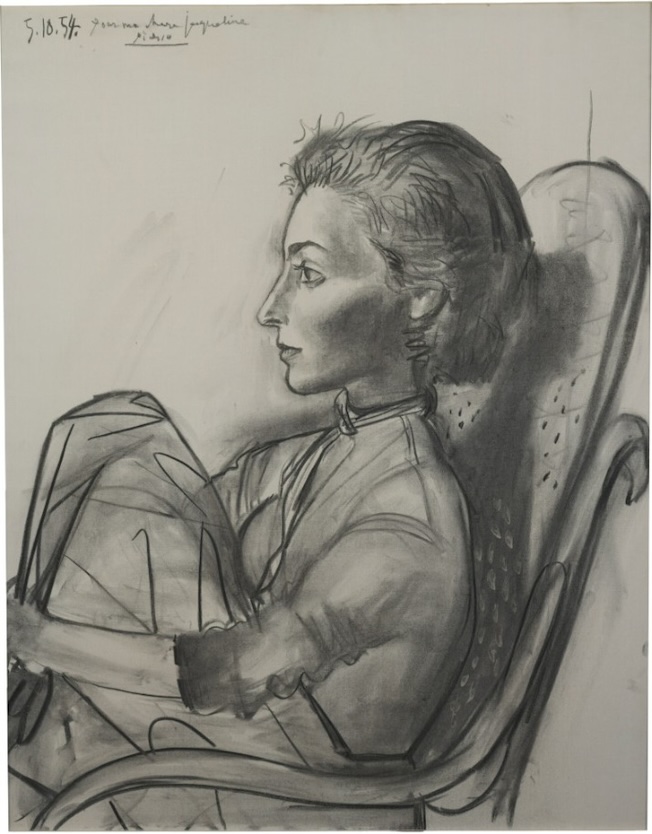 Jacqueline aux jambes repliées, 5 octobre 1954, Picasso  © Coll. Jacqueline / ADGP, PARiS 2025