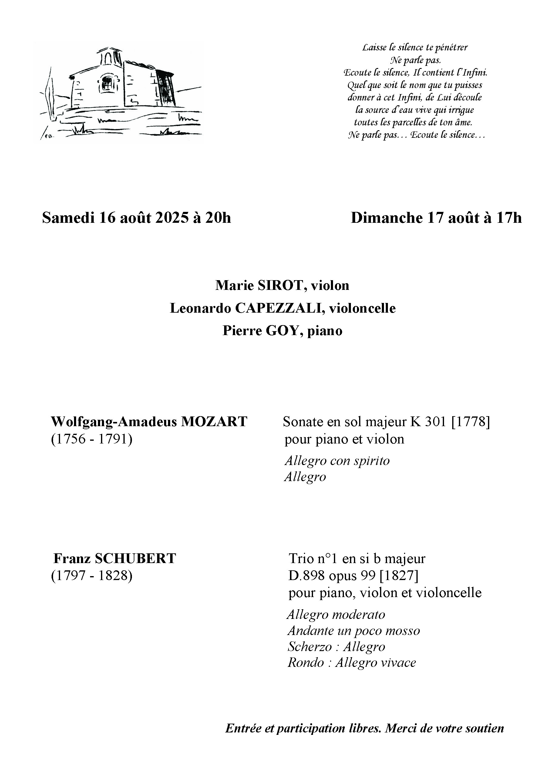 Chapelle du Vieux Rompon (07). Concerts des samedi 16 et dimanche 17 août 2025