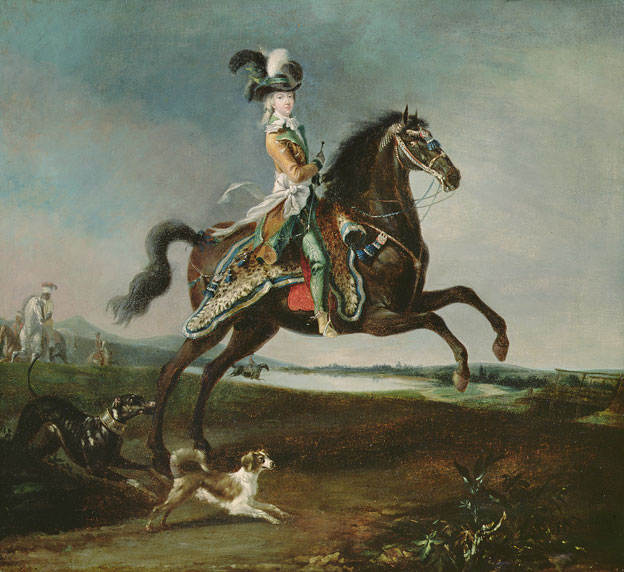 Louis-Auguste Brun. Portrait de Marie-Antoinette à cheval, 1783. Huile sur toile, 59 x 64,5 cm. Musée national des châteaux de Versailles et de Trianon, Versailles. © Bridgeman Images, Paris