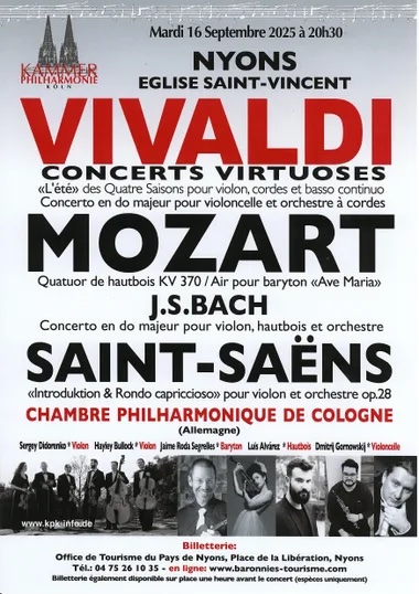 Nyons, église Saint-Vincent : Chambre Philharmonique de Cologne. 16 septembre 2025 à 20h30 Nyons, église Saint-Vincent : Chambre Philharmonique de Cologne. 16 septembre 2025 à 20h30