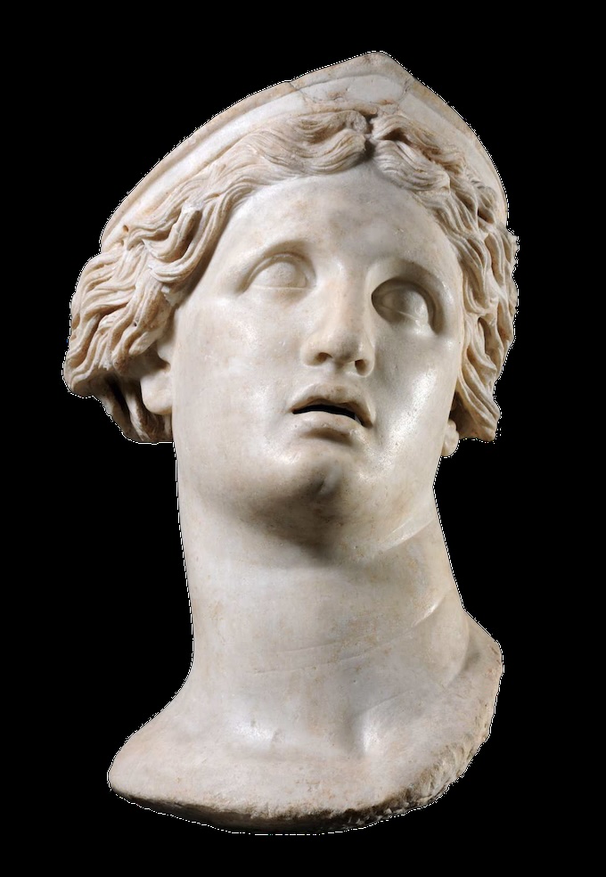 Tête colossale de déesse appartenant à une statue acrolithe de plus de 4m de haut à l’origine. Forum d’Alba Pompeia (Alba,Piémont, Italie) Marbre de Paros. Musei Reali di Torino © Su concessione del MiC
