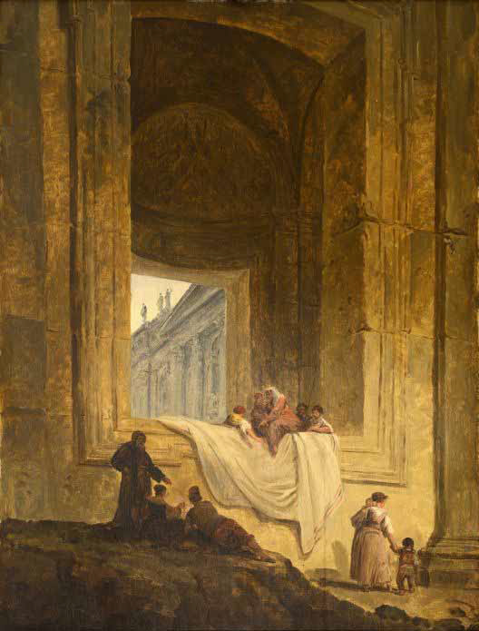 Hubert Robert, Personnages dans une baie à Saint-Pierre de Rome, 1763. Valence, musée de Valence © Musée de Valence, photo Éric Caillet