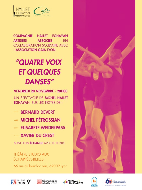 Lyon, Théâtre Studio Aux Échappées Belles : « Quatre voix et quelques danses ». Il reste des places ! Vendredi 28 novembre 2025, 20h00