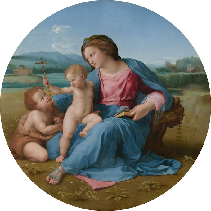 Raphael (Raffaello di Giovanni Santi) (Italian, 1483–1520). The Virgin and Child with Infant Saint John the Baptist in a Landscape (The Alba Madonna), ca. 1509-11. Oil on canvas (transferred from wood). National Gallery of Art, Washington, D.C., Andrew W. Mellon Collection (1937.1.24). Courtesy National Gallery of Art, Washington