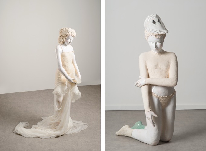 Julia Haumont, Sans titre (sculpture n°44), 2025, faïence émaillée, 126x 35 x 30 cm © Jimmy Seng Tristao / Julia Haumont, Sans titre (sculpture n°40), 2025, faïence émaillée, 88 x 30 x 50 cm © Jimmy Seng Tristao