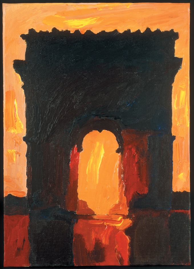 Gérard Gasiorowski, Arc de Triomphe - série Les Croûtes, 1974, acrylique sur toile, 52,5 x 37,5 cm. Collection Fondation Marguerite et Aimé Maeght. Photo : Claude Germain © Courtesy Galerie Maeght