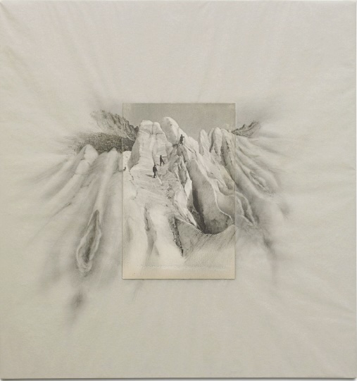 Chamonix, technique mixte, crayon et papier, 34 x 34 cm