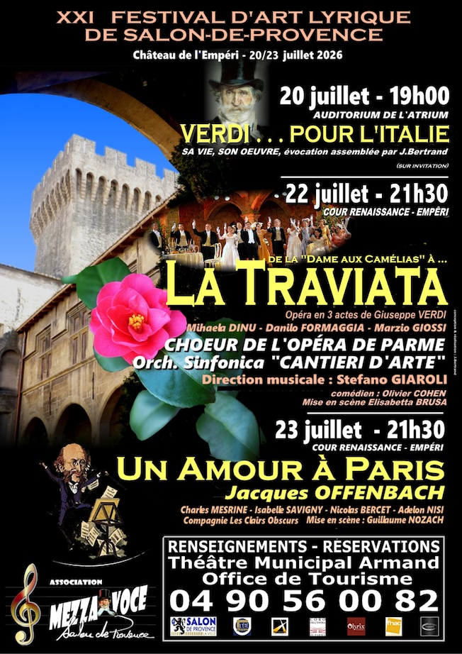 Salon-de-Provence, Festival d’art lyrique, 21ème édition  ! Les 20, 22, & 23 juillet 2026