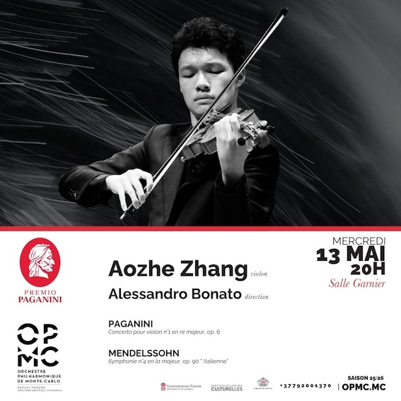 Monaco. 10 mai : Martin Helmchen, piano, Auditorium Rainier III - 13 mai : Aozhe Zhang, violon, Salle Garnier