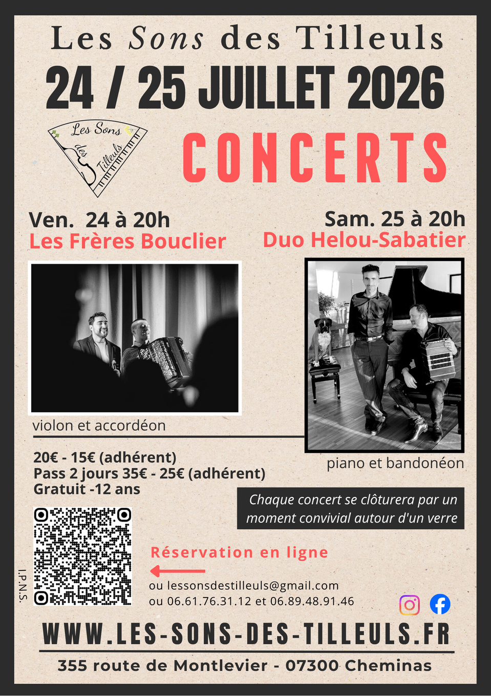 Cheminas (07300) : Concerts Les Sons des Tilleuls - 24 et 25 juillet 2026 à 20h