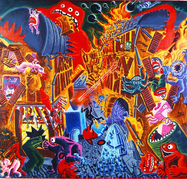 Hervé Di Rosa, L’attaque de la rue du Malheur, 1984. Acrylique sur toile, 189 x 202 cm © Adagp Paris 2026
