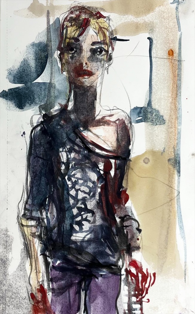 Brad Kahlhamer. Adele's Portrait. 2024. technique mixte sur Dadier. 20.0 x 12.7 cm
