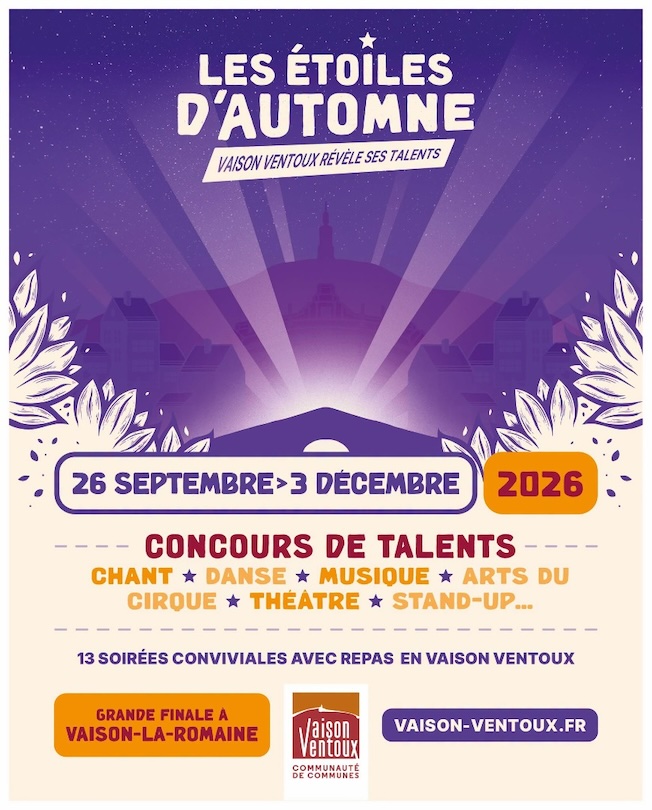 « Les étoiles d’automne – Vaison Ventoux révèle ses talents » !. 26 septembre au 3 décembre 2026