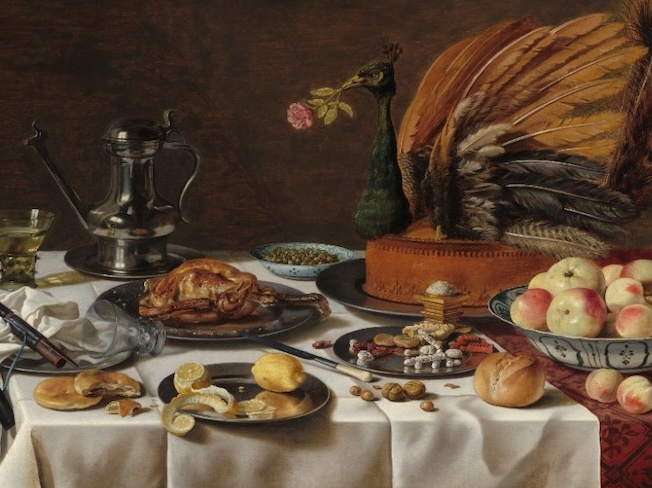 Nature morte au pâté de paon, Pieter Claesz, 1627, courtesy National Gallery of Art, Washington.