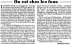 “On est chez les fous” article de Mathieu Perez du Canard Enchaîné