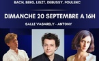 Antony, Espace Vasarely, Association Coline en Ré : récital caritatif avec Sacha Morin, Catherine Imbert, piano, Alexandre Pascal, violon. 20/09/26