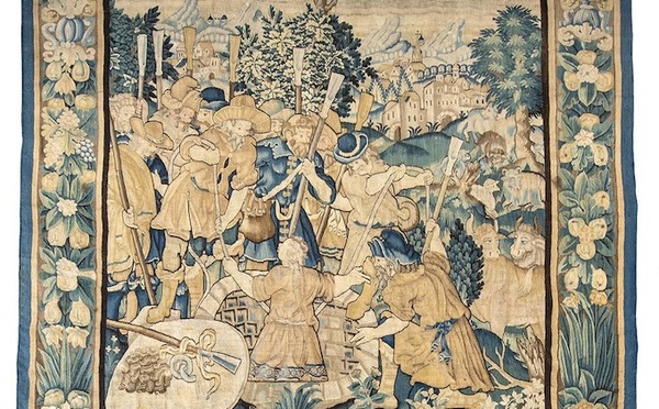 Joseph est descendu dans le puits par ses frères Tenture de l’Histoire de Joseph (pièce 1), tapisserie d’Aubusson, 1623 Laine, soie (Blason) Musée de Saint-Antoine-l’Abbaye / Dépôt de la Commune de Saint-Antoine-l’Abbaye