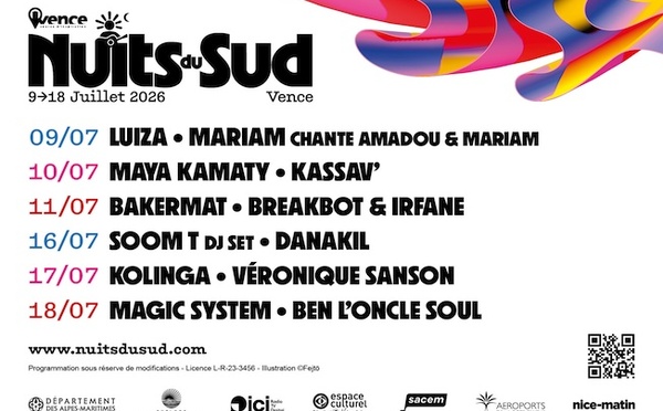 Vence, Festival Nuits du Sud. 9 au 18 juillet 2026