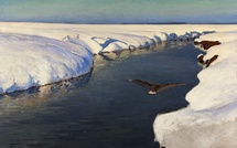 Julian Falat, Paysage d’hiver avec rivière et oiseau, 1913 Huile sur toile, 106 x 135 cm, musée national de Varsovie