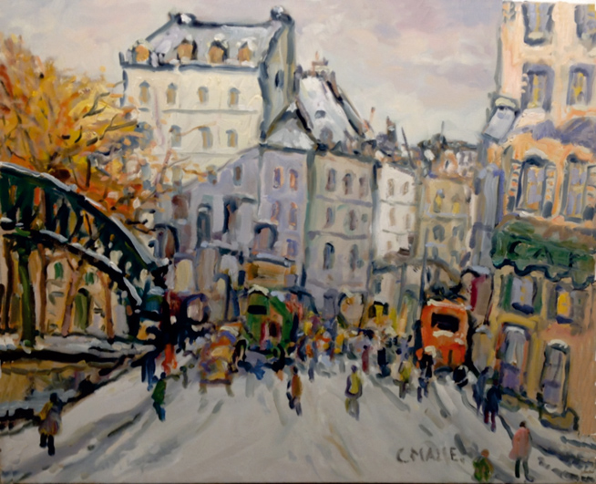 Charles Malle, Passerelle canal St Martin, huile sur toile, 60 x 73 cm